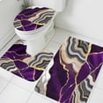 thumbnail image 4 of Purple Gold Marble Bathroom Rugs Set Glitter Geometric Marble Foil Texture Non Slip Absorbent Soft Bath Mats 3 Piece Set with Bathroom Rug, U-Shaped Floor Mat, Toilet Seat Cover Large Size, 4 of 9