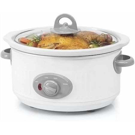 Slow Cooker 3.5 Quart, Dishwasher Safe Crock Ceramic Inner Pot and Glass Lid, White