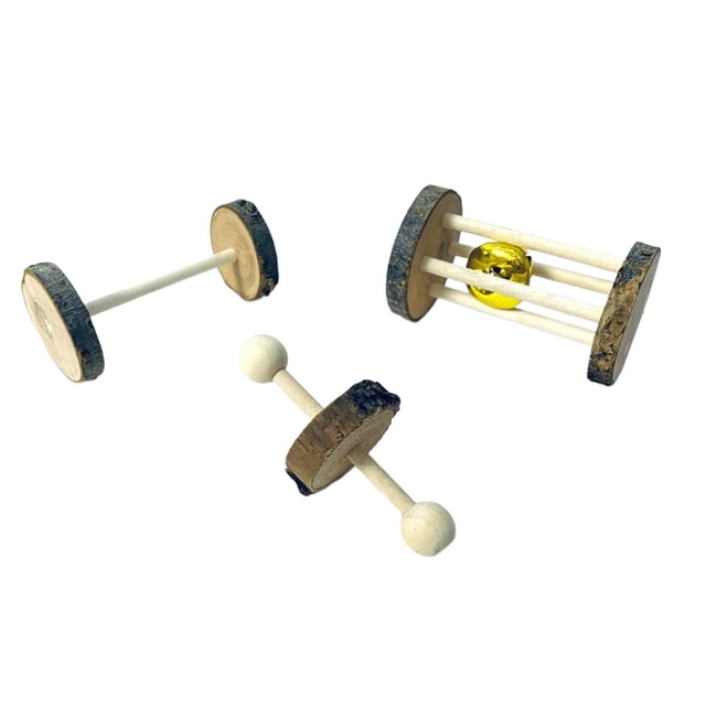 3 piezas de juguete de madera para hámster, juguete para moler los dientes, campana, jaula, mancuerna, conejo, Molar, juguetes para masticar, jaula de Yuyangstore Juguetes para masticar hámster
