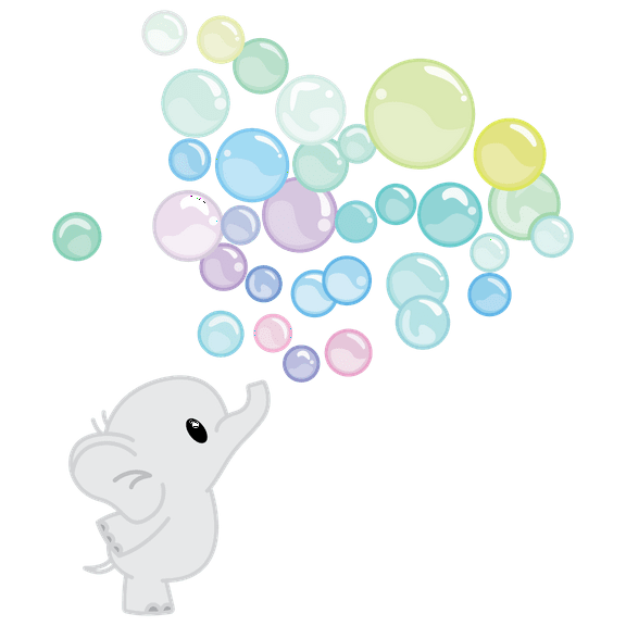 Vinyl Home Living Room Nursery Art Baby Elephant Decor Multicolored Design Adhesive Wall Decal - 20" x 23" Kids Bedroom Soap Bubbles Dumbo Design Removable Young Animal Wall Decoration Sticker