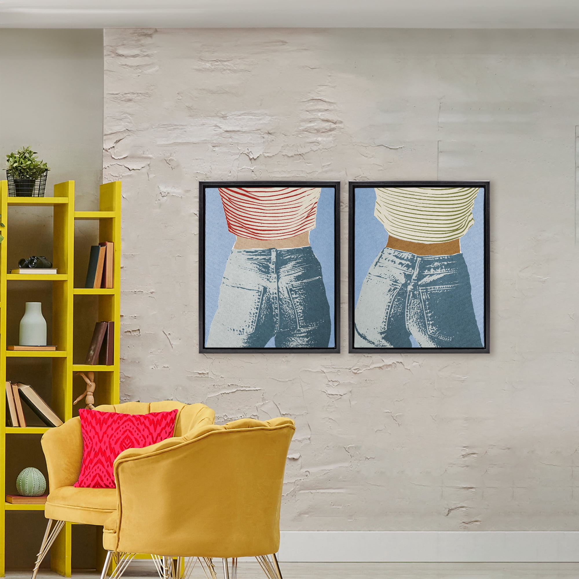 Stupell Industries Favorite Jeans with Striped Shirt 2 Piece Black Framed Floater Canvas Set, design by Victoria Barnes