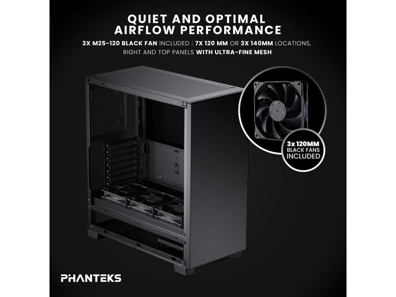Phanteks XT Pro Silent, Mid-Tower Gaming Chassis, 3x M25-120 Black Fans Included, Closed Panels, USB-C 3.2 Gen2, Silent Case, Black