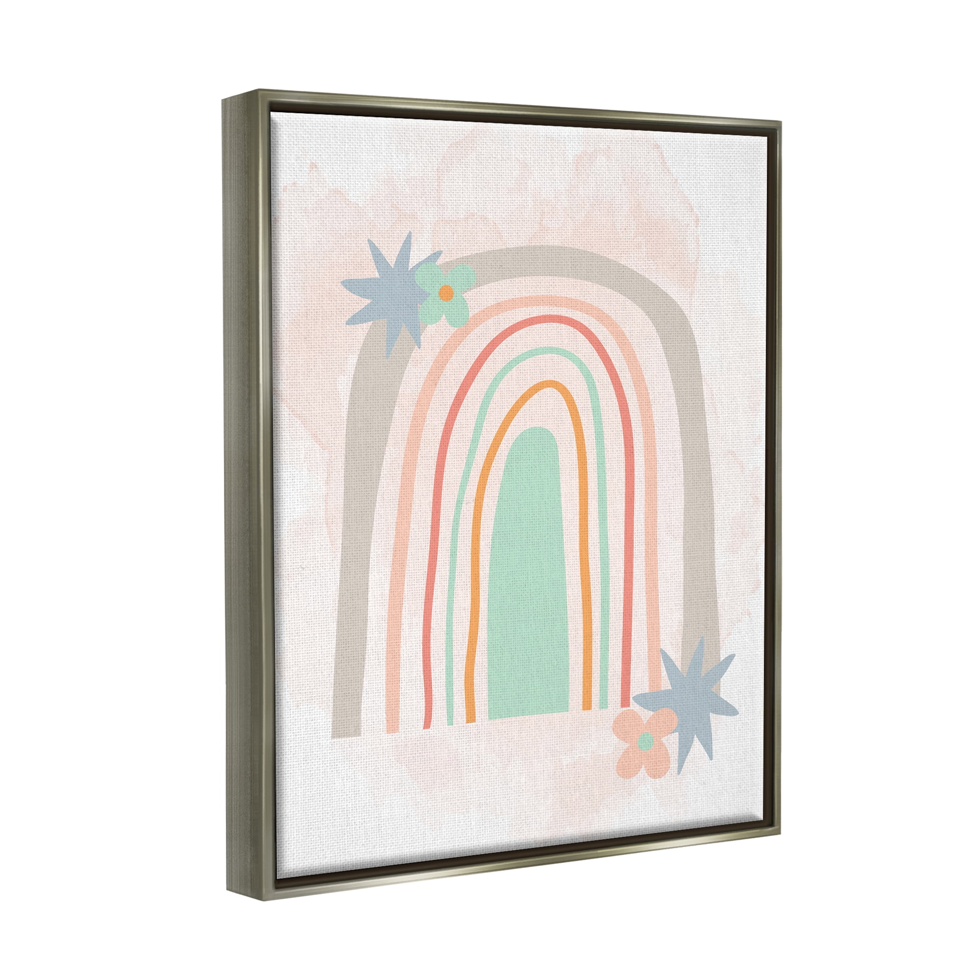 Stupell Whimsical Wavy Rainbow Star Shapes Landscape Painting Gray Floater Framed Art Print Wall Art