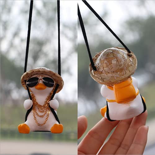 Cute Car Pendant Swinging Sunglasses Duck Hanging Swing Cool Car Hanging Accessories for Rear View Mirror Swinging Duck Car Hanging Ornament 