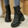 thumbnail image 2 of Women's Ankle Boots Platform Lug Sole Riding Booties Vintage Leather Buckle Strap Back Zipper Mid Calf Boots Black 7.5, 2 of 7