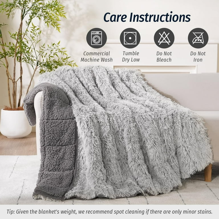 Buzio 15lbs Weighted Blanket, Cozy Fluffy Faux Fur Blanket for