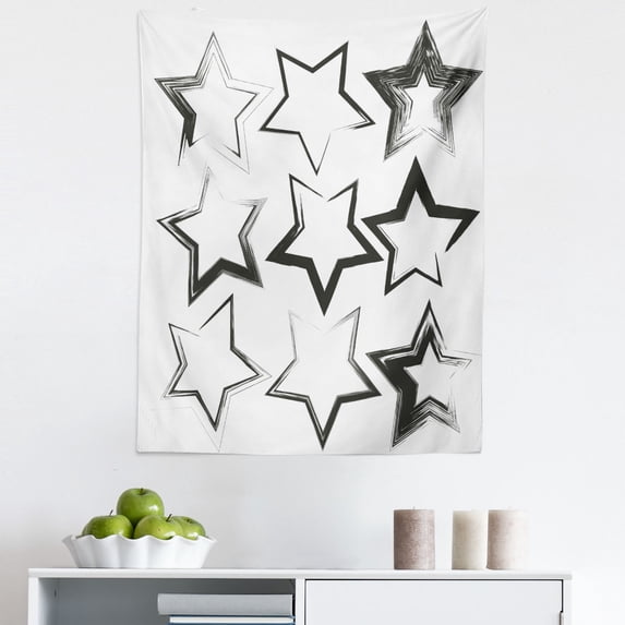 Black and White Tapestry, Grunge Star Brush Strokes with Different Borders and Angles Artisan Design Print, Fabric Wall Hanging Decor for Bedroom Living Room Dorm, 5 Sizes, Charcoal Grey, by Ambesonne