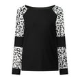 thumbnail image 3 of Couleurs Multiples des Femmes Sexy Confortable Nature Col Rond Impression à Manches Longues Polyester Top (Noir, XXL), 3 of 4