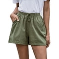 thumbnail image 1 of Pantalones cortos informales de verano para mujer, pantalones cortos sueltos de pierna ancha, pantalones cortos con cordón, verde militar XL, 1 of 1