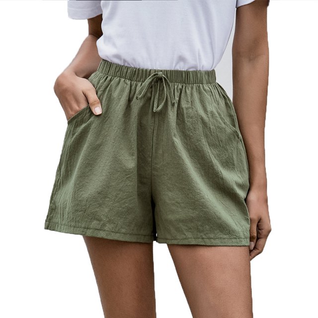 Pantalones cortos informales de verano para mujer, pantalones cortos sueltos de pierna ancha, pantalones cortos con cordón, verde militar XL