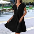 thumbnail image 4 of Vestido de Verano para Mujer, Corta, Cuello en V, Holgado, Informal, Plisado, Túnica Larga, para Playa, Color Negro, Talla M, 4 of 5