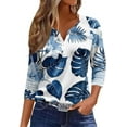 thumbnail image 1 of Generic Womens Summer Tops 3/4 Length Sleeve Button Down Shirts Henley V Neck Striped Blouses Plus Size Trendy Comfy Tees, 1 of 1