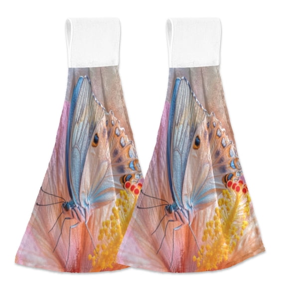 BZSMCE Hanging Hand Towels Fashion Azure Whisper on A Bloom Pattern 2-Pack - Velcro Style Bathroom Kitchen Towels