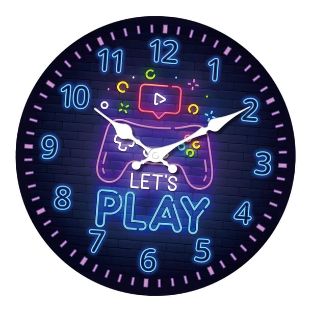 Reloj de pared colgante redondo para sala de juegos, con números arábigos, duradero, práctico y resistente. Decoración de pared para sala de juegos.