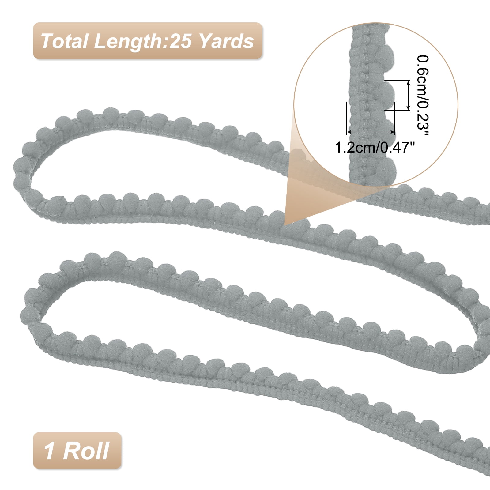 Unique Bargains Pom Trim Ribbon with Ball Fringe for DIY Craft Light Gray