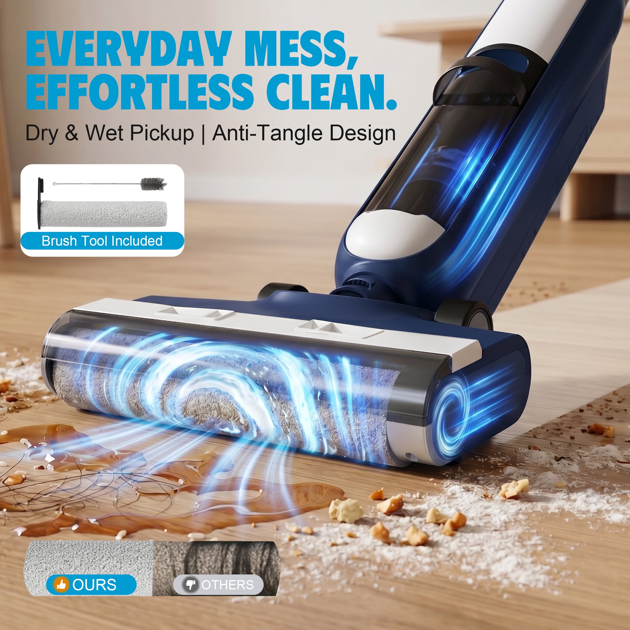 CONCETTA Wet/Dry Vacuum Cleaner of Cordless Design, Powerful Suction, Auto Self-Cleaning, Edge Clean, Blue