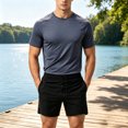 thumbnail image 6 of Maqroz Mens Two Piece Workout Sets Short Sleeve Crewneck T-Shirts Drawstring Shorts Casual Athletic Activewear Solid Gym Suits Summer Outfits, 6 of 6