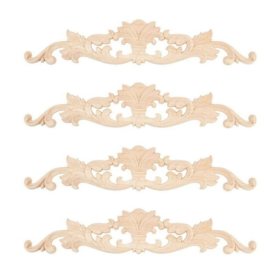 4Pcs Wooden Carved Onlay Appliques Wood Carving Decal Unpainted Furniture Decoration for Home Door Cabinet Decoration