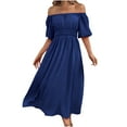 thumbnail image 2 of EGNMCR Robes d'Été Femmes Tendance 2024 Mode Féminine Taille Haute Couleur Manches Courtes Robe Épaules Dénudées, 2 of 7