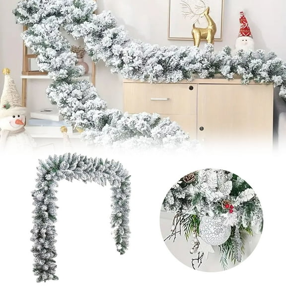4.92FT Snow Flocked Christmas Garland Artificial Snowy Pine Garland with Realistic Frosted Finish for Mantel Stairs Fireplace Front Door Window Indoor Outdoor Xmas Decorations