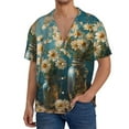 thumbnail image 2 of Picia Delicate White Daisy Jars Men's Linen Shirts Short Sleeve Cuban Beach Shirts Casual Shirts Button Down Shirt for Men Beach Summer Wedding Shirt-Small, 2 of 7