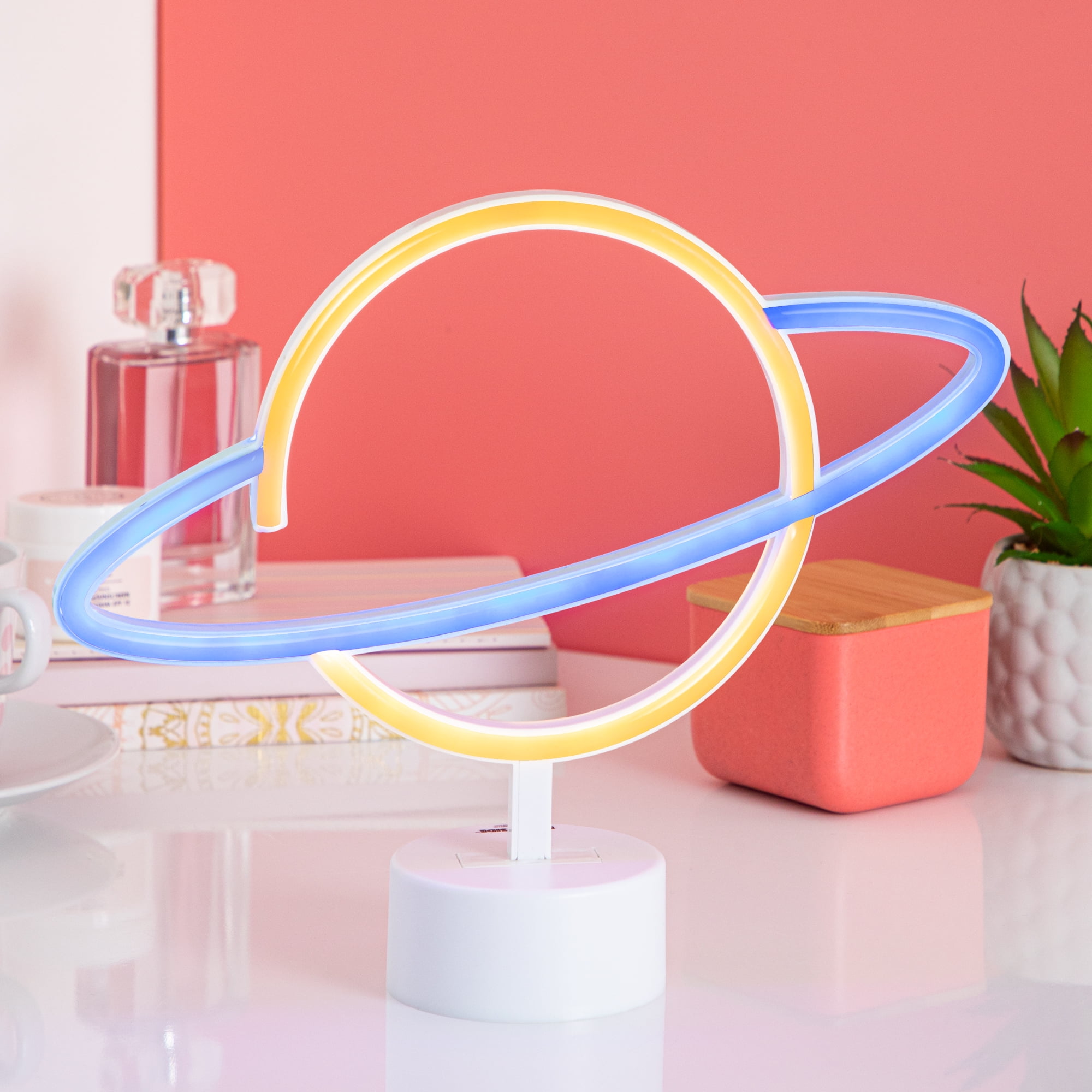 (3 pack) BrightSide 10" Planet Shaped LED Neon Table Light, Multicolor, Battery-Powered