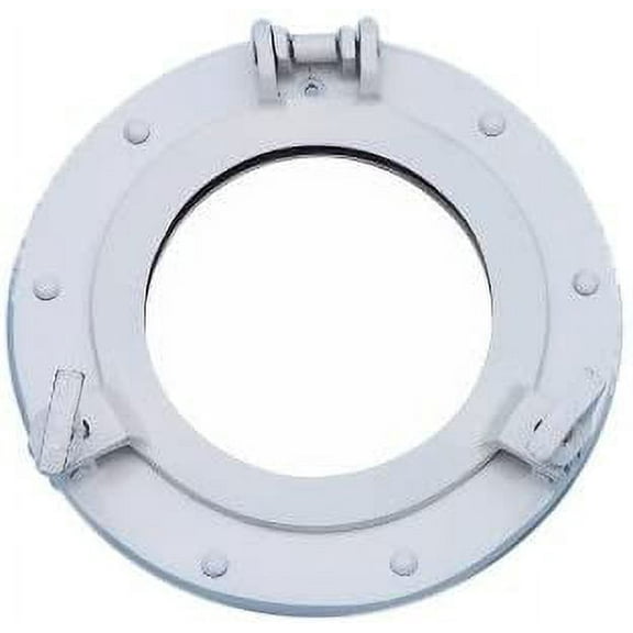 Hampton Nautical Deluxe Class Brass Porthole Mirror, 12", White, Brass