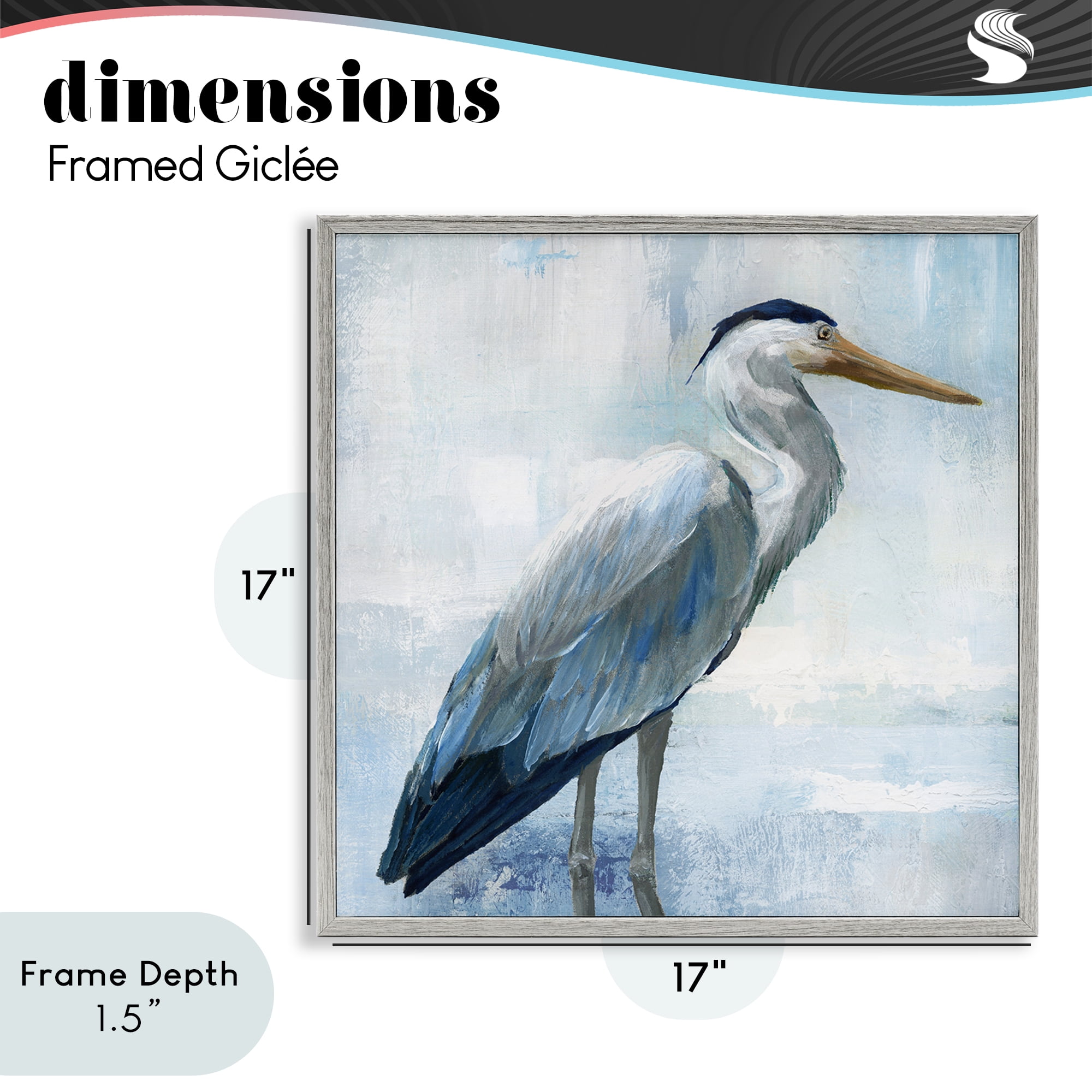 Stupell Industries Serene Blue Heron In Aqua Gray Framed Giclee Art, design by Nan