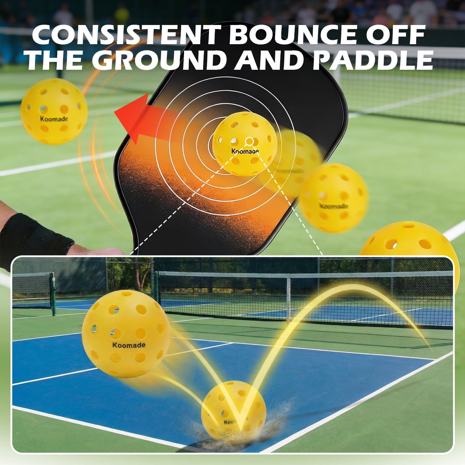 Koomade 8 Pack Pickleball Balls 40 Holes Indoor/Outdoor 6 Pack Yellow+2 Pack Red