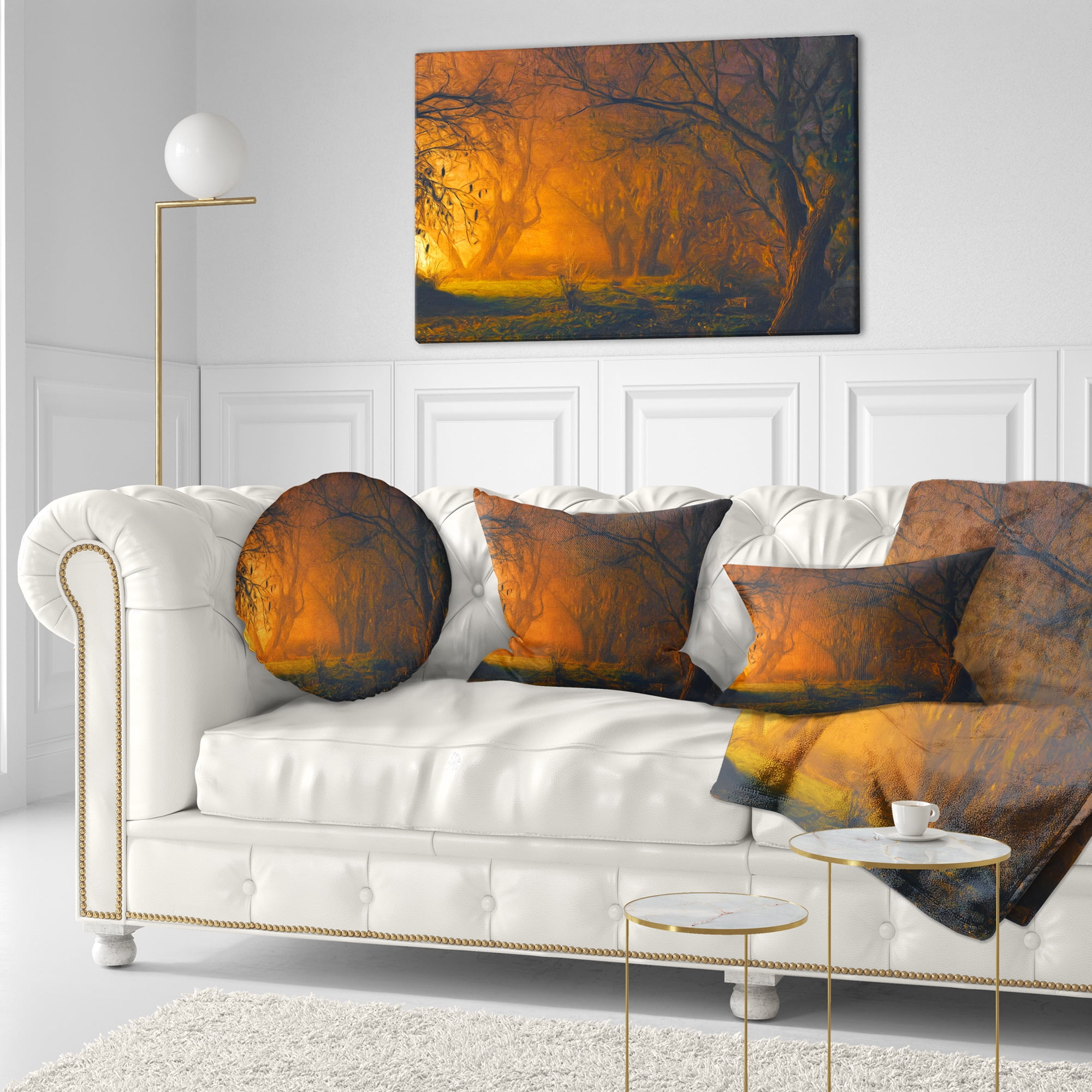 Designart Magical Light in Forest - Landscape Printed Throw Pillow - 12x20