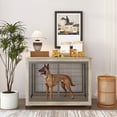 thumbnail image 2 of Dog Heavy-Duty Crate Side Table, Double-door Dog House with Lift Top, Latches, Iron Bars and Rolling Casters, Versatile Wooden Indoor Kennel, 43.7'' W X 30'' D X 31.1'' H, Grey, 2 of 9