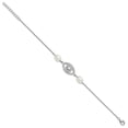 thumbnail image 2 of Sterling Silver Rhodium-plated 6-8mm Teardrop White Freshwater Cultured Pearl and CZ Evil Eye 7 inch with 1 inch Extender Bracelet, 2 of 5