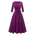 thumbnail image 2 of Cocktail Dresses for Women 3/4 Sleeve Crewneck Belted A Line Flowy Long Dresses Wedding Guest Dress Formal Church Tea Dress, 2 of 3