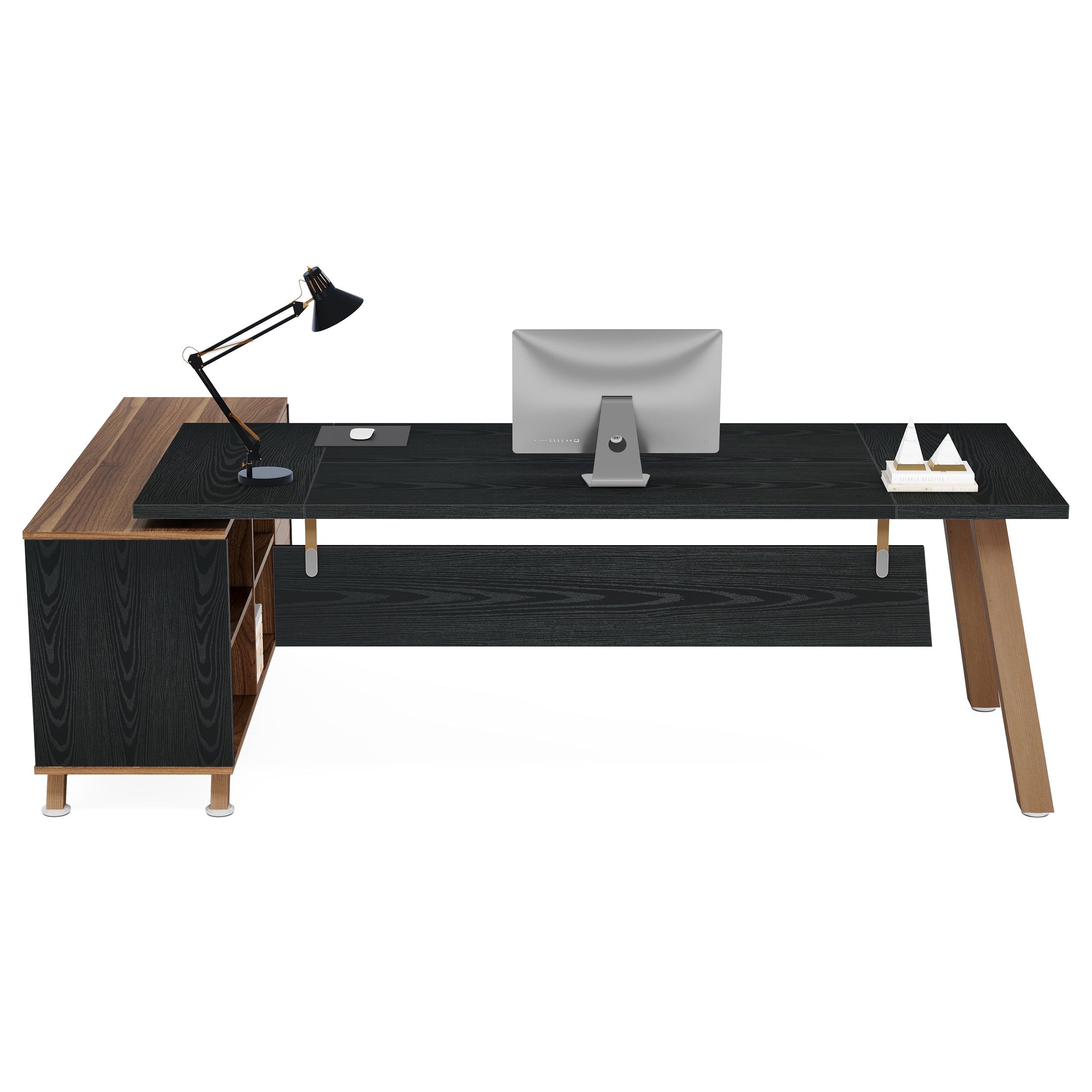 Fnova 78" L-Shaped Executive Desk with Drawers and Open Storage, Modern Large Corner Computer Desk Writing Desk for Home Office