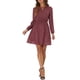 thumbnail image 2 of Vestido de fiesta de mujer Inspire Chic con escote en V, mangas largas, falda acampanada y línea A, color rojo vino, 2 of 6