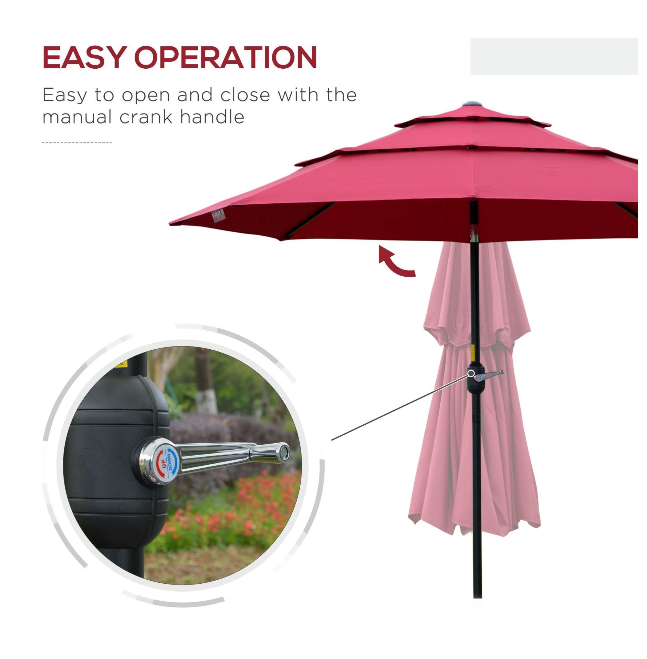 9' Patio Umbrella, Wine Red - Outdoor Market Umbrella with Crank & Tilt