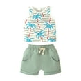 thumbnail image 1 of adviicd Baby Boy Short Set Boys 2 Piece Outfits Print Short Sleeve Tee Shirt and Drawstring Shorts Set Green,24M, 1 of 5