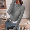 thumbnail image 4 of Lumtrix Womens Long Sleeve Turtleneck Sweaters Ribbed Knit Pullover Tops Slim Fit Basic Casual Tops Button Down Sweatshirt Gray M, 4 of 7