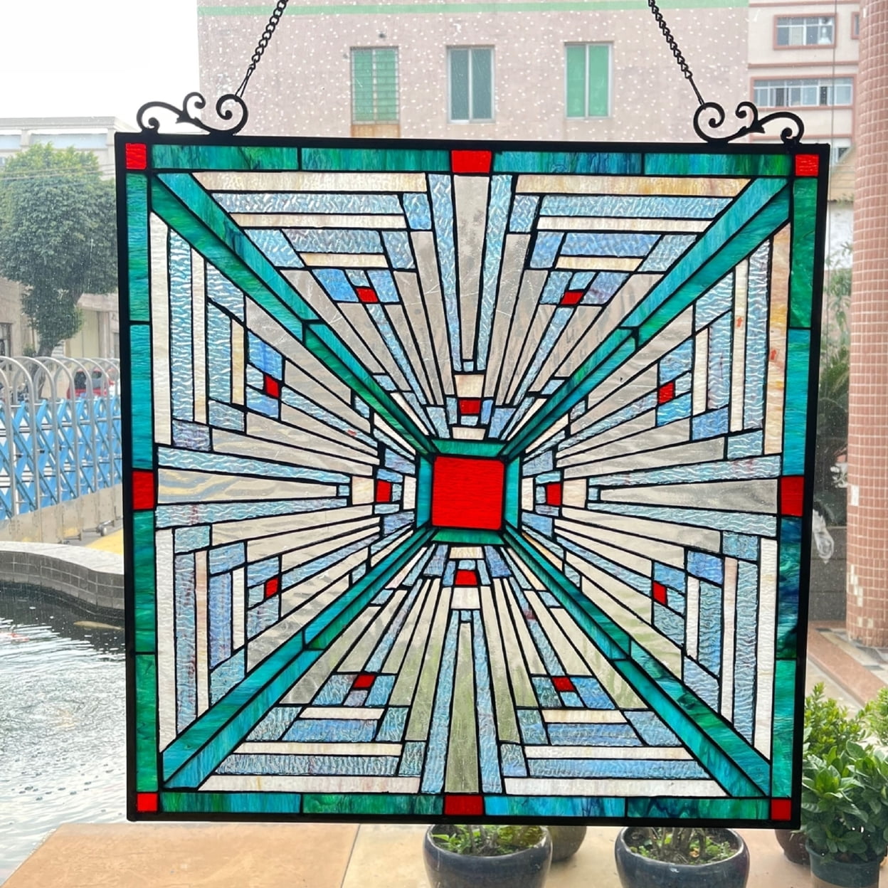 CHLOE Lighting INNES Mission Tiffany-style Stained Glass Window Panel 26" Tall