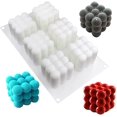 thumbnail image 1 of Molde para velas de burbujas de silicona de 6 cavidades, diseño de cubo 3d, molde antiadherente para hornear, molde para jabón, utensilios para hornear, bandeja para muffins, herra, 1 of 5