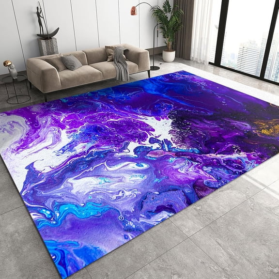 Blue Abstract Marble Area Rug, Creative Modern Art Soft Washable Rugs, Stain Resistant Indoor Low Pile Carpet, Easy Clean Floor Mat Rug for Living Room Bedroom Entryway 2x3ft
