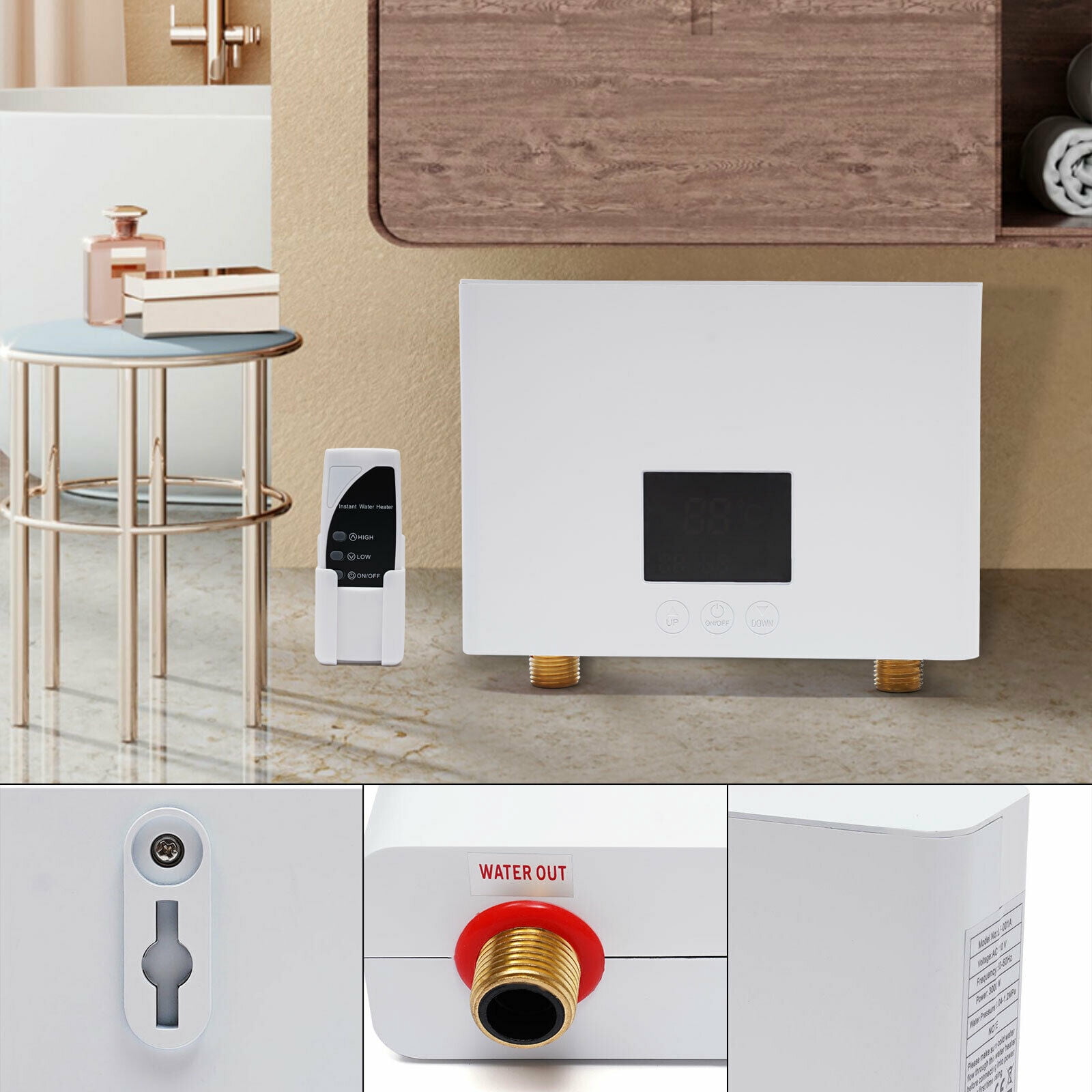 Electric Water Heater Instant Hot LCD Tankless with LCD Display Portable Instant Electric Mini Tankless Hot Water Heater Kitchen 68-126°F Instant Hot Water Heater Electric Shower Sink