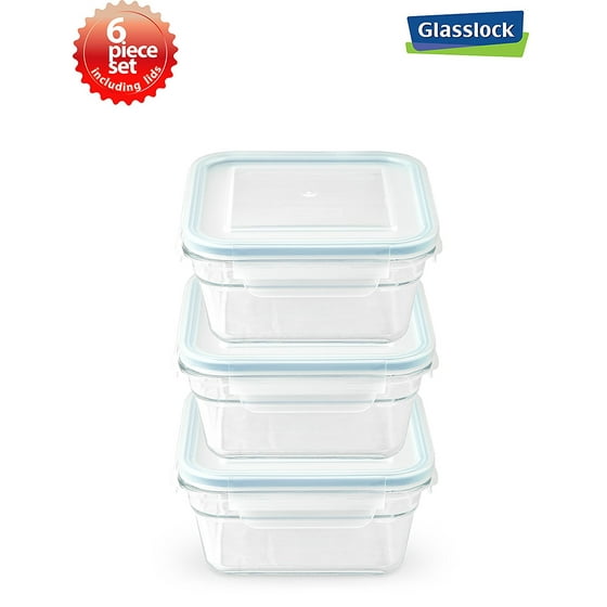 Glasslock Anti Spill Airtight Oven Safe Square Food Storage Container 3 Set 1 5cups 355ml