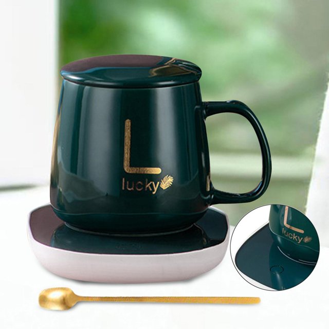 Calentador de café y juego de tazas para escritorio, calentador de tazas para café, plato calentador de bebidas eléctrico para oficina, hogar, regalos , Verde perfecl almohadilla térmica para tazas
