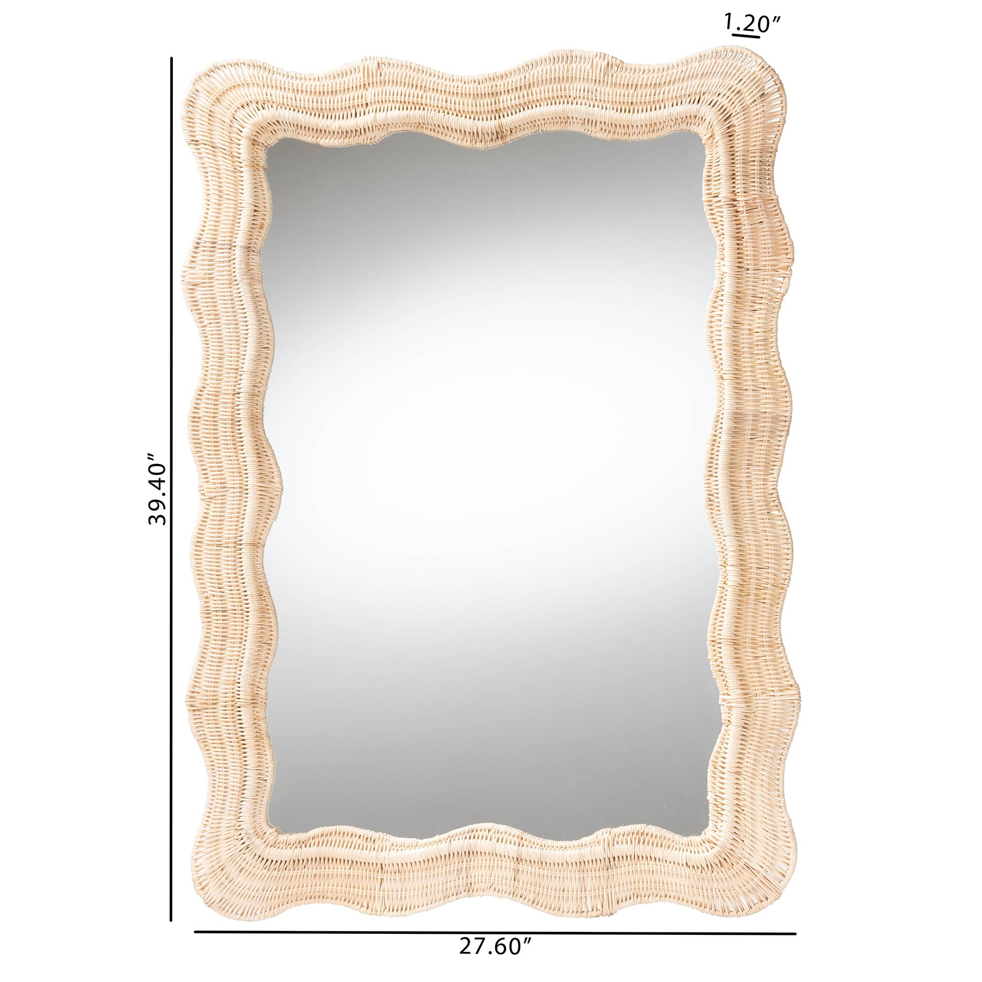 bali & pari Hasana Boho Wall Mirror, Handwoven Scallop Natural Rattan, Natural
