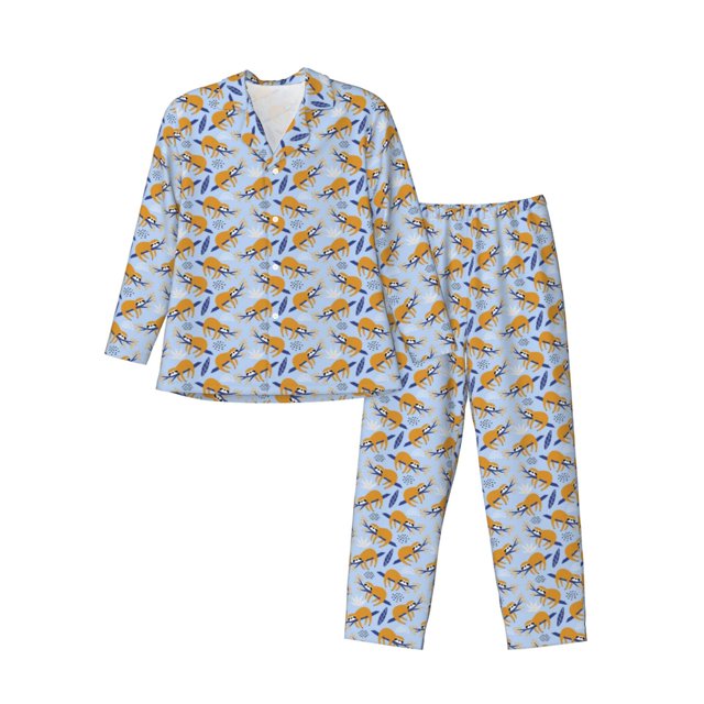 Fotbe Cute Sloth Pijama de Hombre con Estampado de Manga Larga, Conjunto de 2 Piezas, Ropa de Dormir Suave y Cómoda con Bolsillos-X-Large