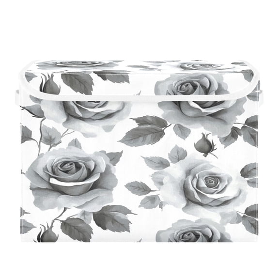 Storage Box With Lid 16.5x12.6x11.8In Foldable Stacked Household Storage Box Gray Flowers