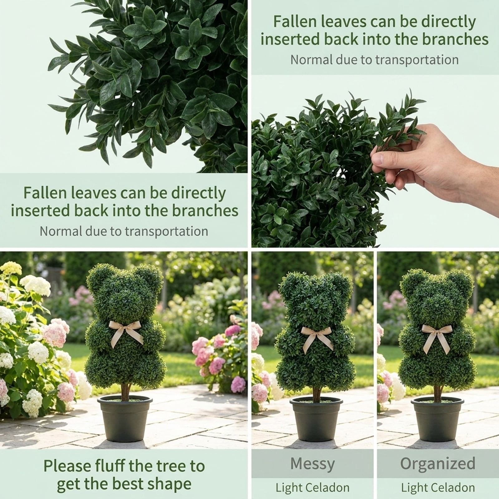 Vebreda Artificial Plant Decor, 2 Pieces Bear Topiary Trees with Pots Sun-resistant Bear-Shaped Boxwood Faux Plants, Charming Bear Design