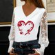 thumbnail image 1 of Xuyuer Women's Romantic Lace Insert V-Neck Blouse with Floral Print and Delicate Sleeves, Feminine Elegant Top for Date Nights, Garden Parties and Special Occasion Outfits, 1 of 6