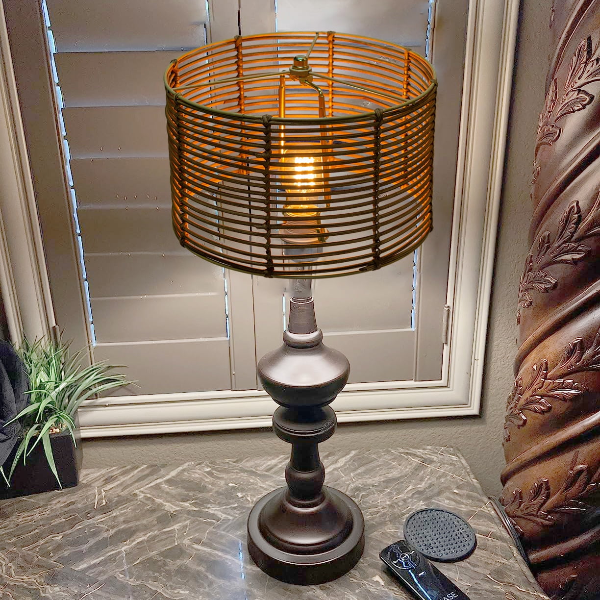 Brown Natural Bamboo Drum Lamp Shade ,Table Lamp shade  Home Decor(Spider)